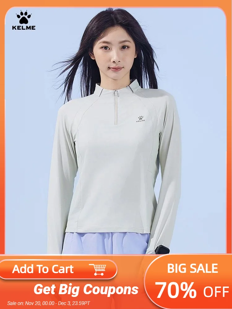 

KELME Running Sun Protection T-Shirt Women's Summer Half Zipper Sports Quick Dry Long Sleeve Training Top