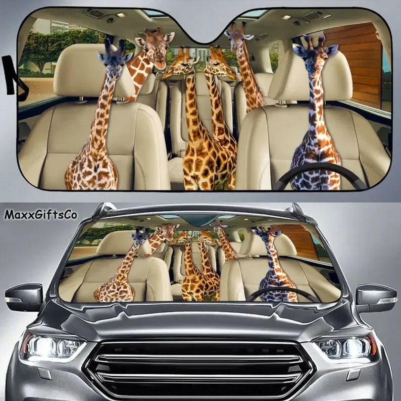 Giraffe Car Sun Shade, Giraffe Windshield, Family Sunshade, Giraffe Car Accessories, Car Decoration, Gift For Dad, Mom