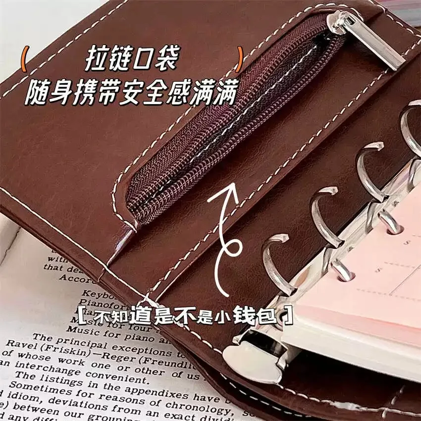 Imagem -03 - Pequeno Caderno de Couro pu para Meninas Suporte de Cartão Portátil Design Simples Fichário Macio Marrom Estudante m5 Notepad