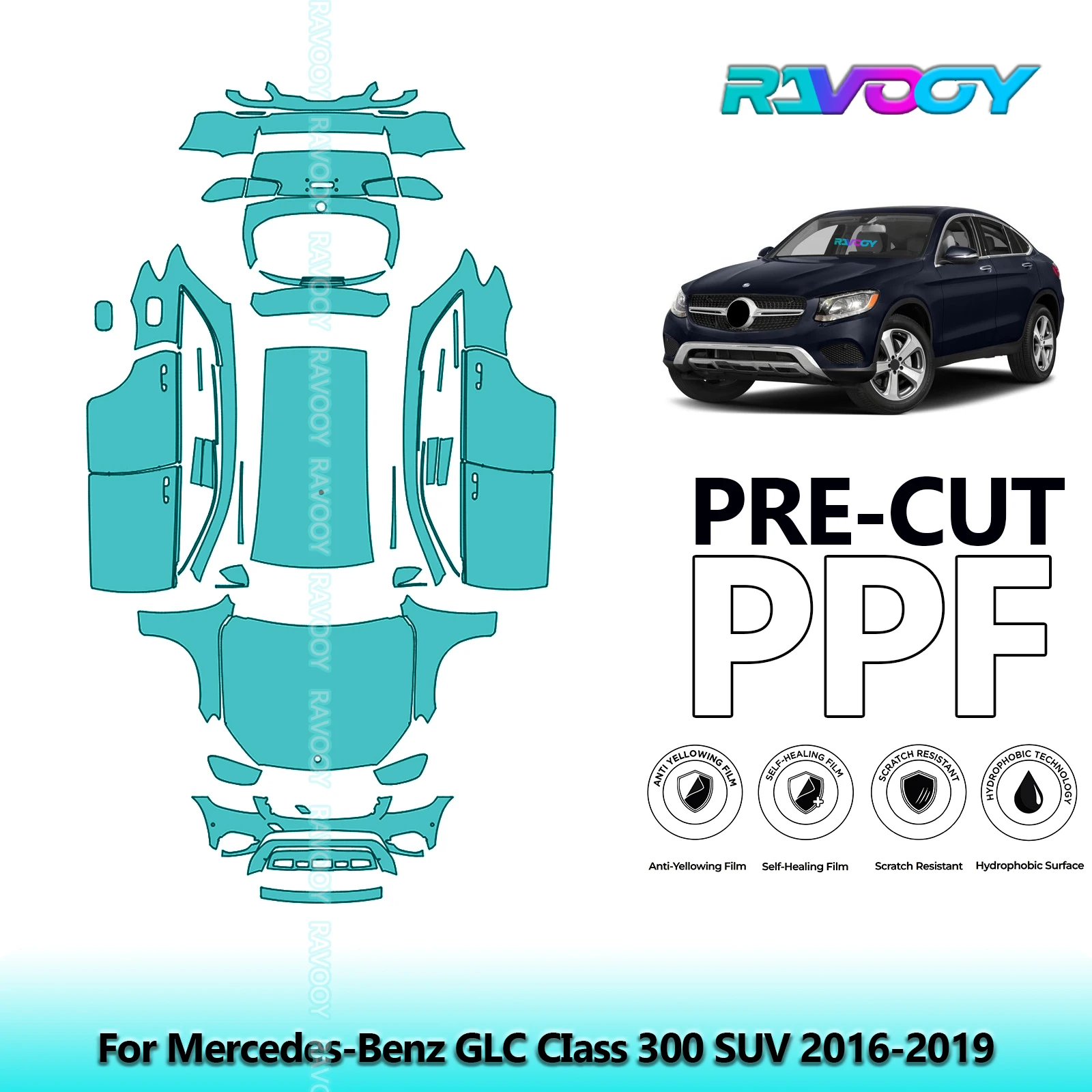 

Полный автомобильный прозрачный бюстгальтер, предварительно вырезанная защитная пленка PPF для Mercedes-Benz GLC CIass 300 SUV 2016-2019