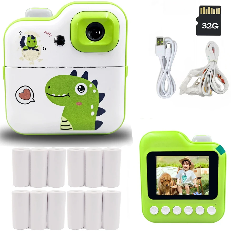 Cámara para niños, foto de impresión instantánea, cámara Digital HD de 1080P para niños con tarjeta TF de 32G, 12 rollos de papel de impresión, regalo de cumpleaños y Navidad