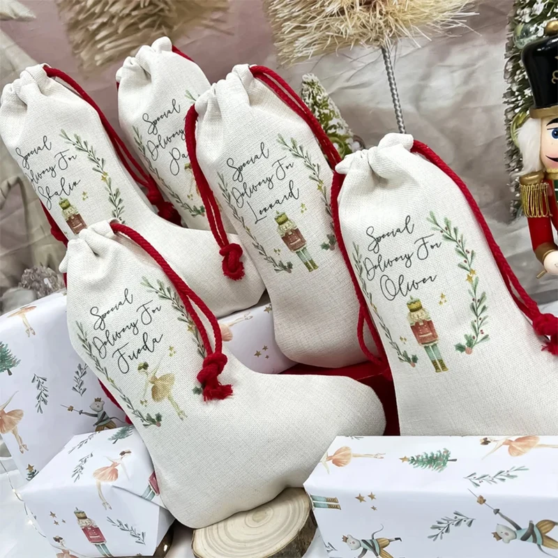 

personalised Santa Claus sack sugar plum fairy Christmas stocking Merry Xmas Tree Decoration kid boy girl ballet dancer gift Bag