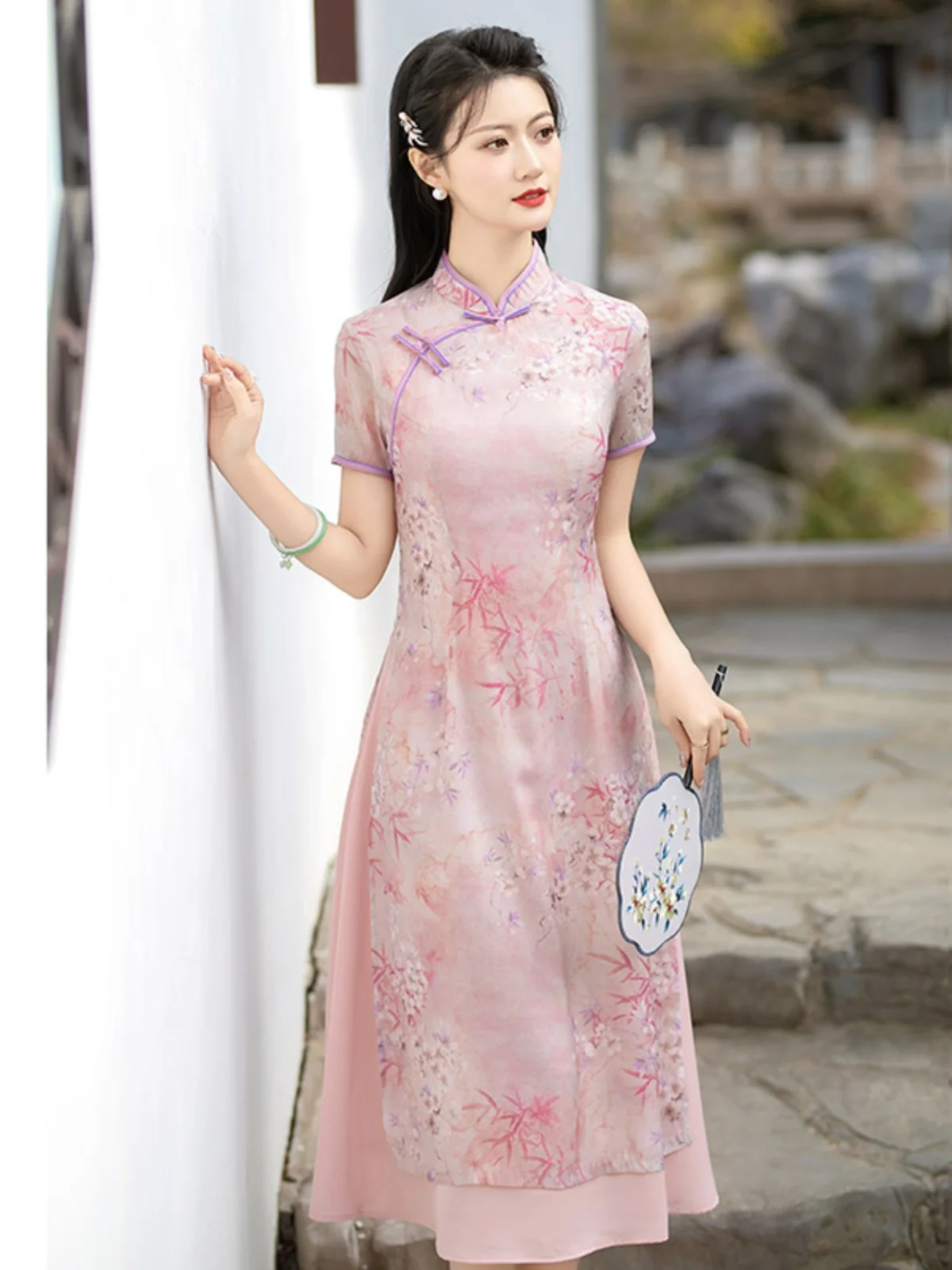 

Женское длинное платье-ципао в стиле ретро, повседневное, из полиэфирного волокна, для похудения, в китайском стиле, для молодых женщин, S...