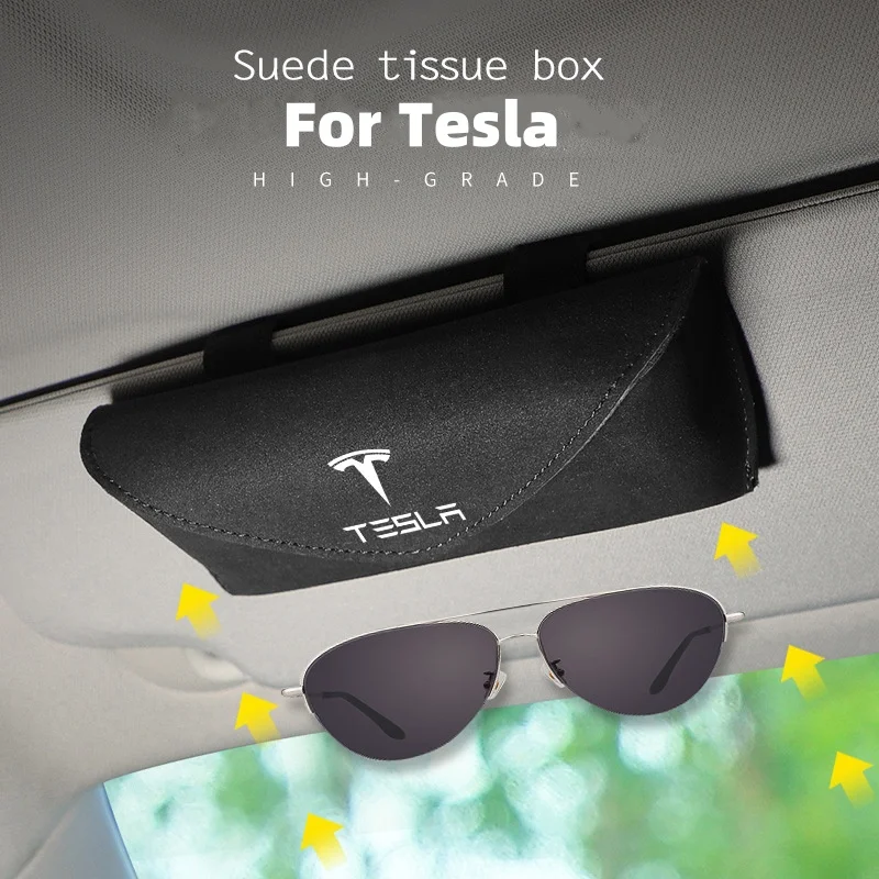 

For Tesla Car Glasses Box Suede Sunshade Glasses Storage Box Sunglasses Protective Box Inside The Car Modification Accessories