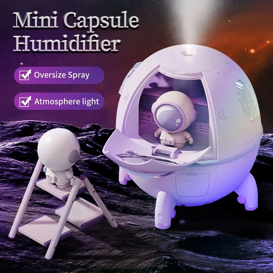 Portable Space Capsule Humidifier USB Plug in Rechargeable LED Night Light 7 Colors Atmosphere Lamp For Birthday Christmas Gift