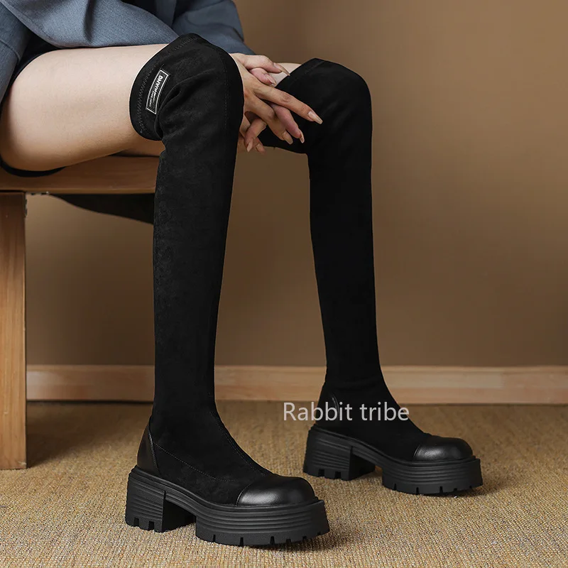 Winter Female Sexy Style Thick-soled Fashion High-heeled Thin Legs Big Size 33-43 Women Long Boots Suede Over-the-knee Boots