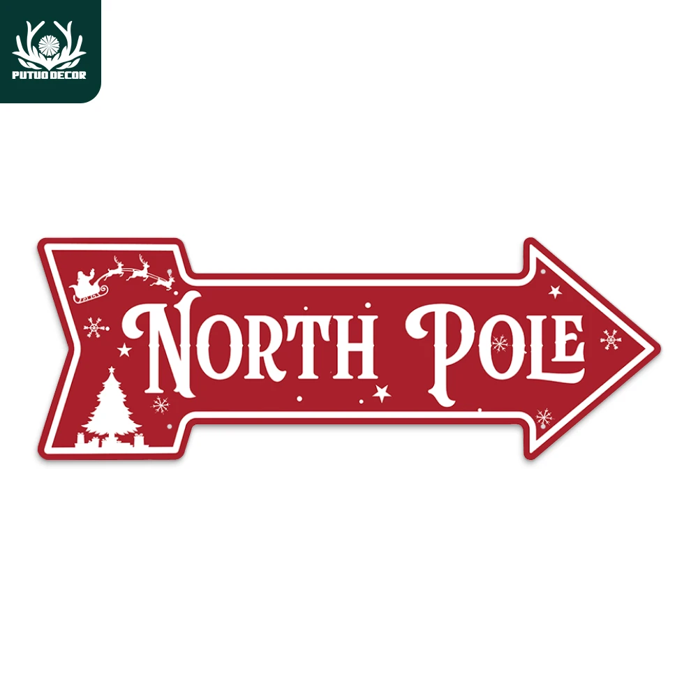 Putuo Decor 1 Stück Vintage-Schild in Pfeilform aus Metall, Nordpol, Wandkunst-Dekor für Weihnachtsfeier, Weihnachtsfeier, Weihnachtsgeschenk
