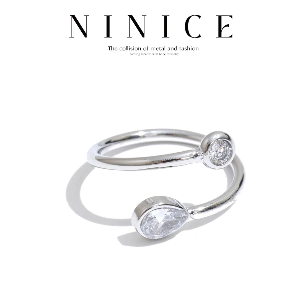 NiNice Stainless Steel Zirconia Adjustable Ring Fashion Geometric Women Wholesale Exquisite Trendy Jewelry