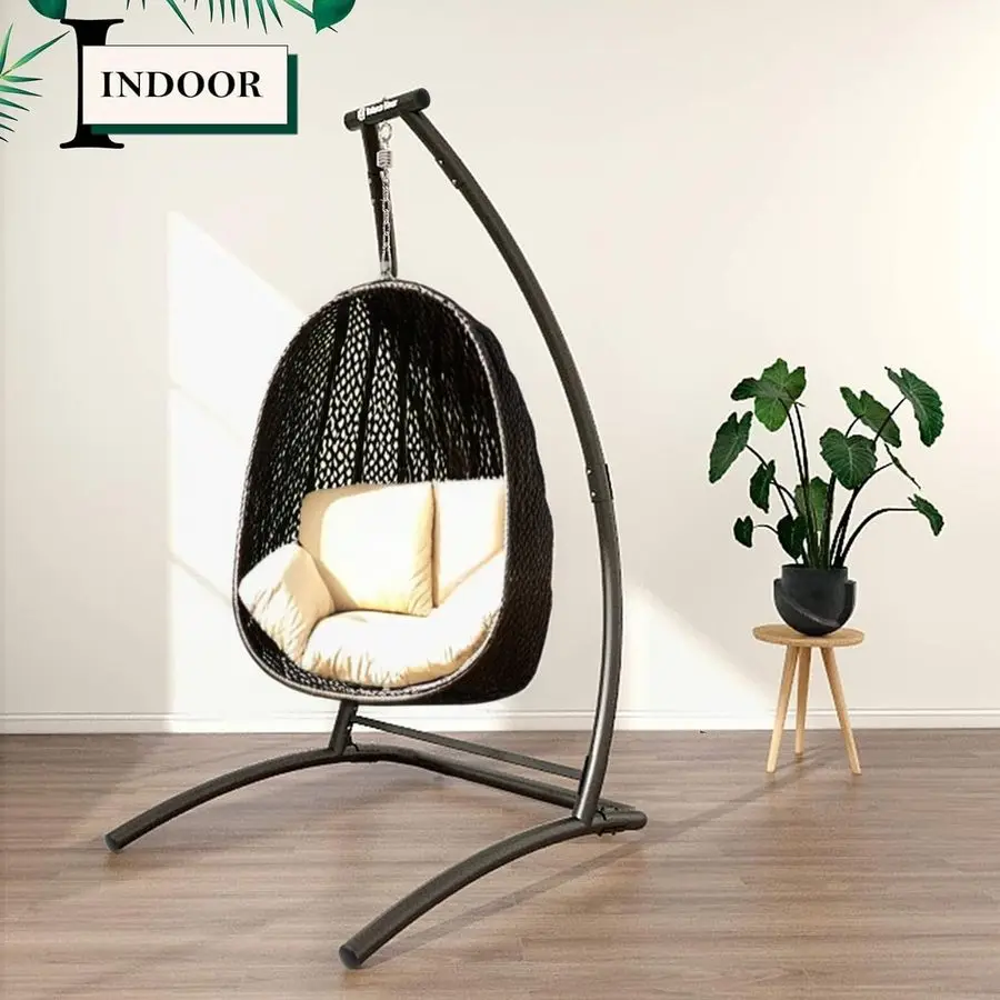 C型ハンモックチェアスタンド、頑丈なスチール製スイングハンモックチェアスタンド、屋内外スイングフレームに適しています（シートは含まれていません）