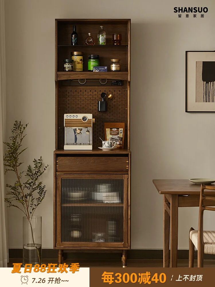 

Yjq Dining Sofa Wine Cabinet Black Walnut Wall Multi-Functional Storage Tea Cabinet