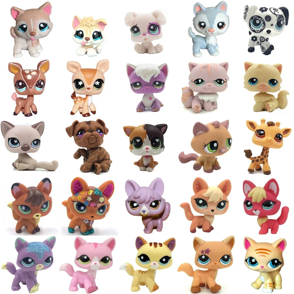 Raro littlest pet shop brinquedo stands cabelo curto gato original gatinho husky filhote de cachorro raposa bonito animal velho bobble cabeça brinquedo lps