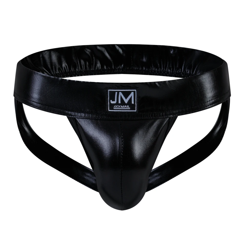 Jockmail Men Jockstrap G Strings Sexy Underwear Low-waist Laser Pu Leather Thong Erotic Penis Pouch Panties Bikini Underpants