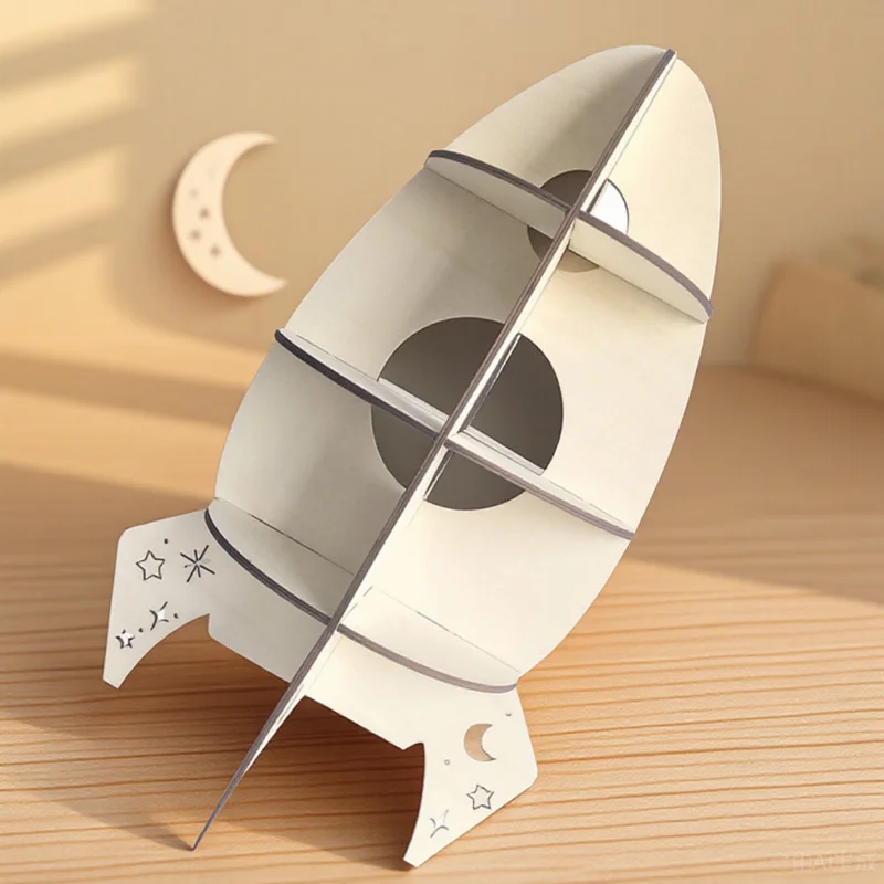 

Rocket Shaped Wooden Shelf Creative Kids Room Storage Rack Decorative Home Office Decor Wooden Display Stand Children Furniture