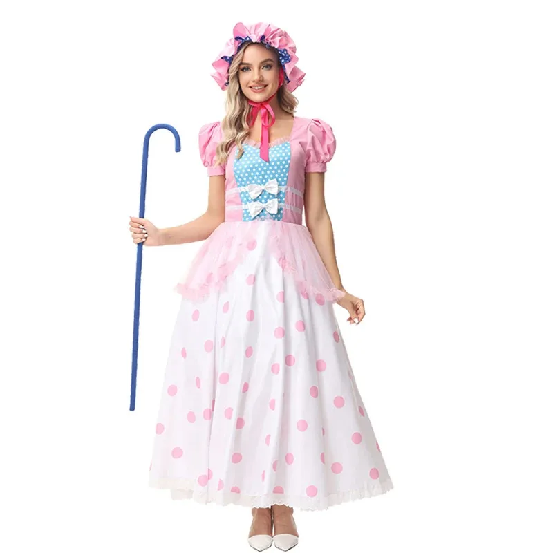 

Adult Women Halloween Anime Princess Costume Girl Party Bo Peep Cosplay Pink Dress Stage Performancewear