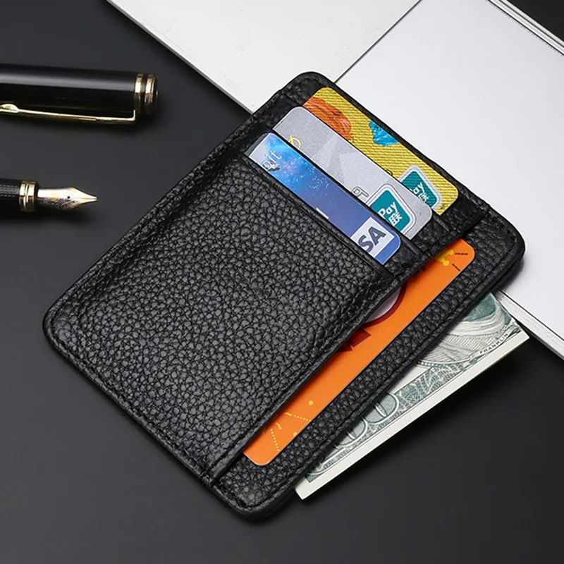 Women Slim Soft Card Wallet Genuine Leather Mini Credit Card Holder Wallets Purse Thin Small Card Holders Men Wallet Purse Bag