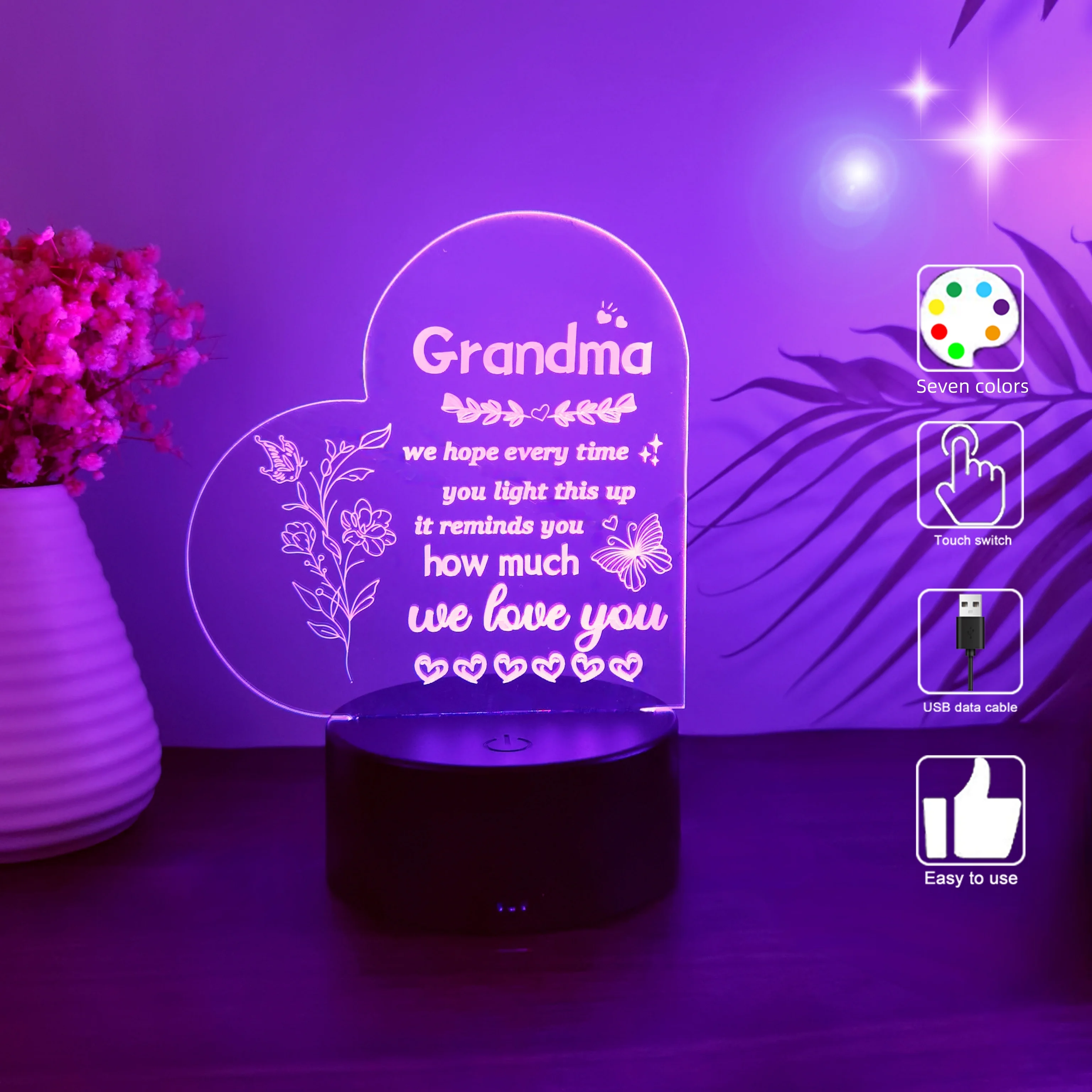 1pcs Mother\'s Day 3D nightlight, USB festive atmosphere decorative light, gift table light for grandmother.