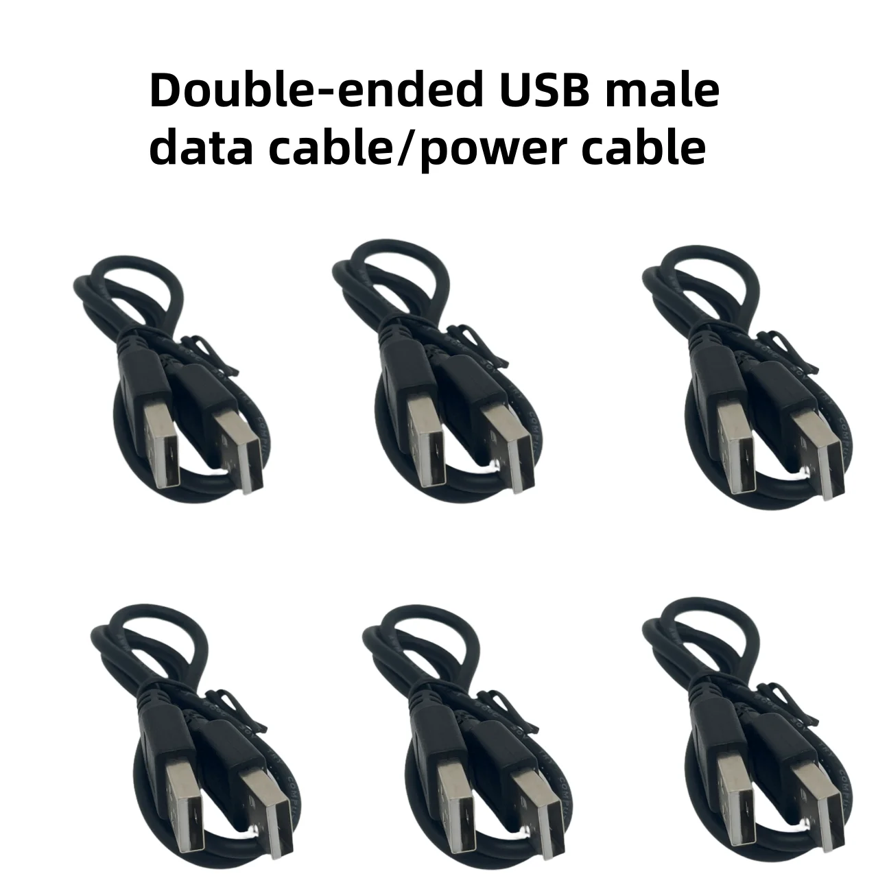 Cable de alimentación y datos con conectores macho USB 2.0 de doble extremo (A a A), con longitudes opcionales de 0,5 metros o 1,2 metros.