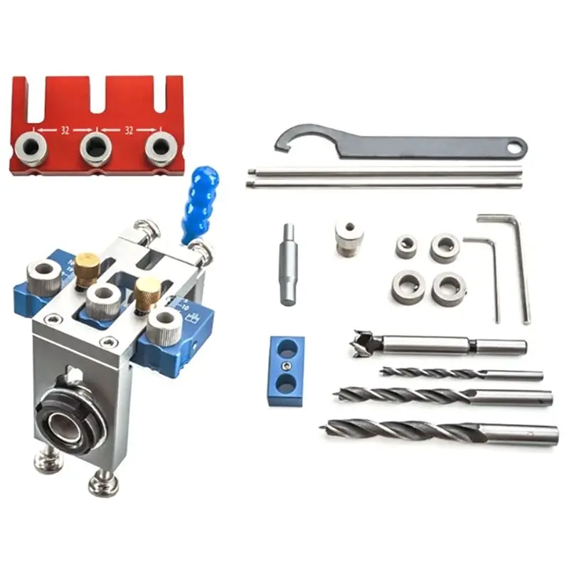 ABGH-Woodworking 3-In-1 Doweling Jig Kit Wood Dowel Punch Locator Pocket Hole Jig Fast Fixture Cabinet Hole Drill Guide Tool