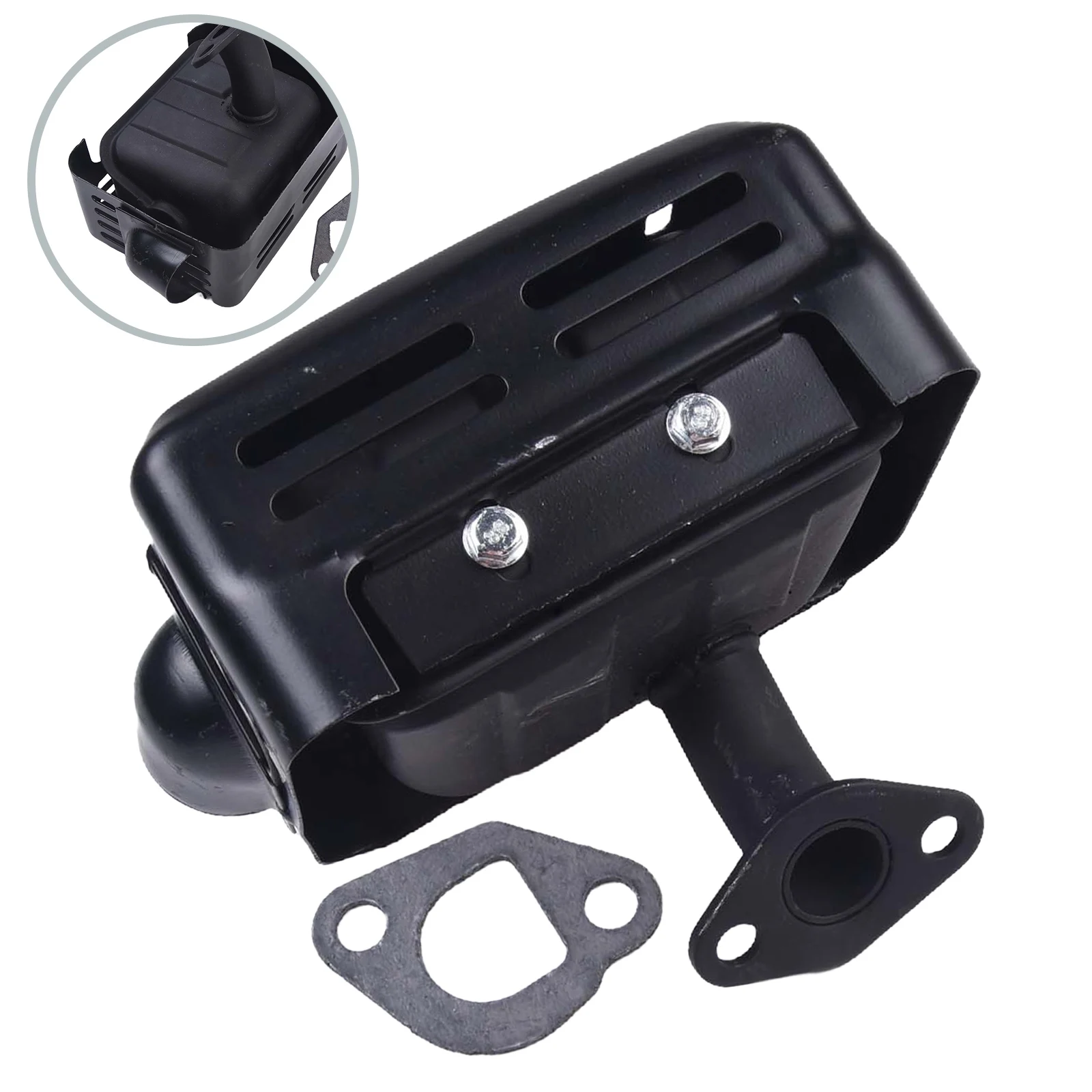 Exhaust Muffler for 4 Generators and Engine Powered Water Pumps Featuring Stainless Steel Housing and Mounting Shim