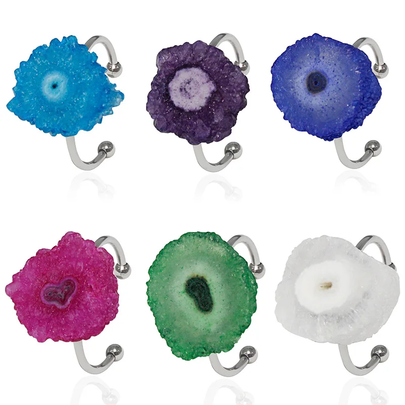 

Handmade genuine natural crystal sunflower ring, colored crystal flower opening adjustable ring, simple new product
