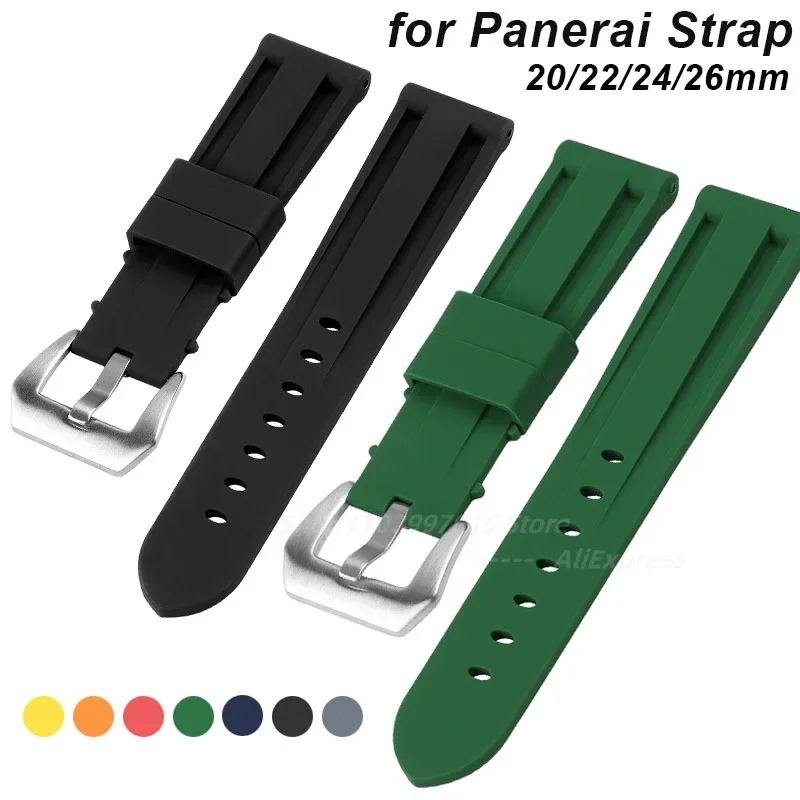 Силиконовый ремешок для часов Panerai PAM, резиновый браслет, сменный ремешок для умных часов 20 мм, 22 мм, 24 мм, 26 мм, аксессуары для часов
