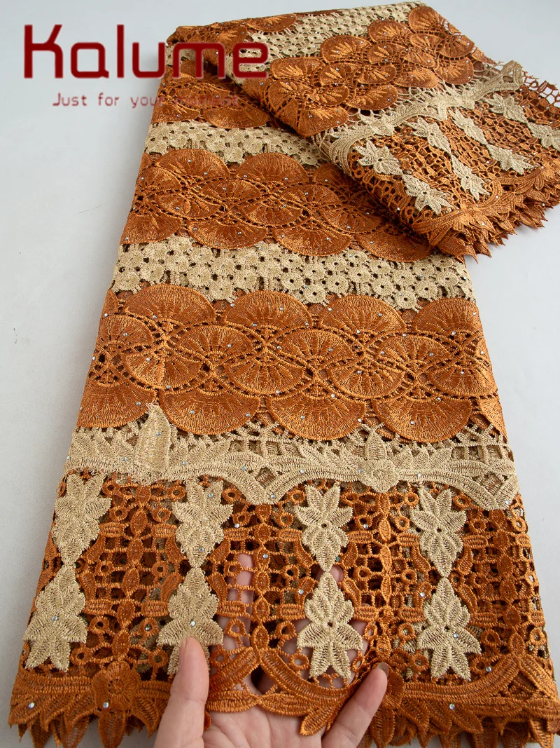

Kalume 2025 African Cord Lace Fabric Stones High Quality Nigeria Guipure Lace Fabric Flowers for Women Evening Party Dress F4456