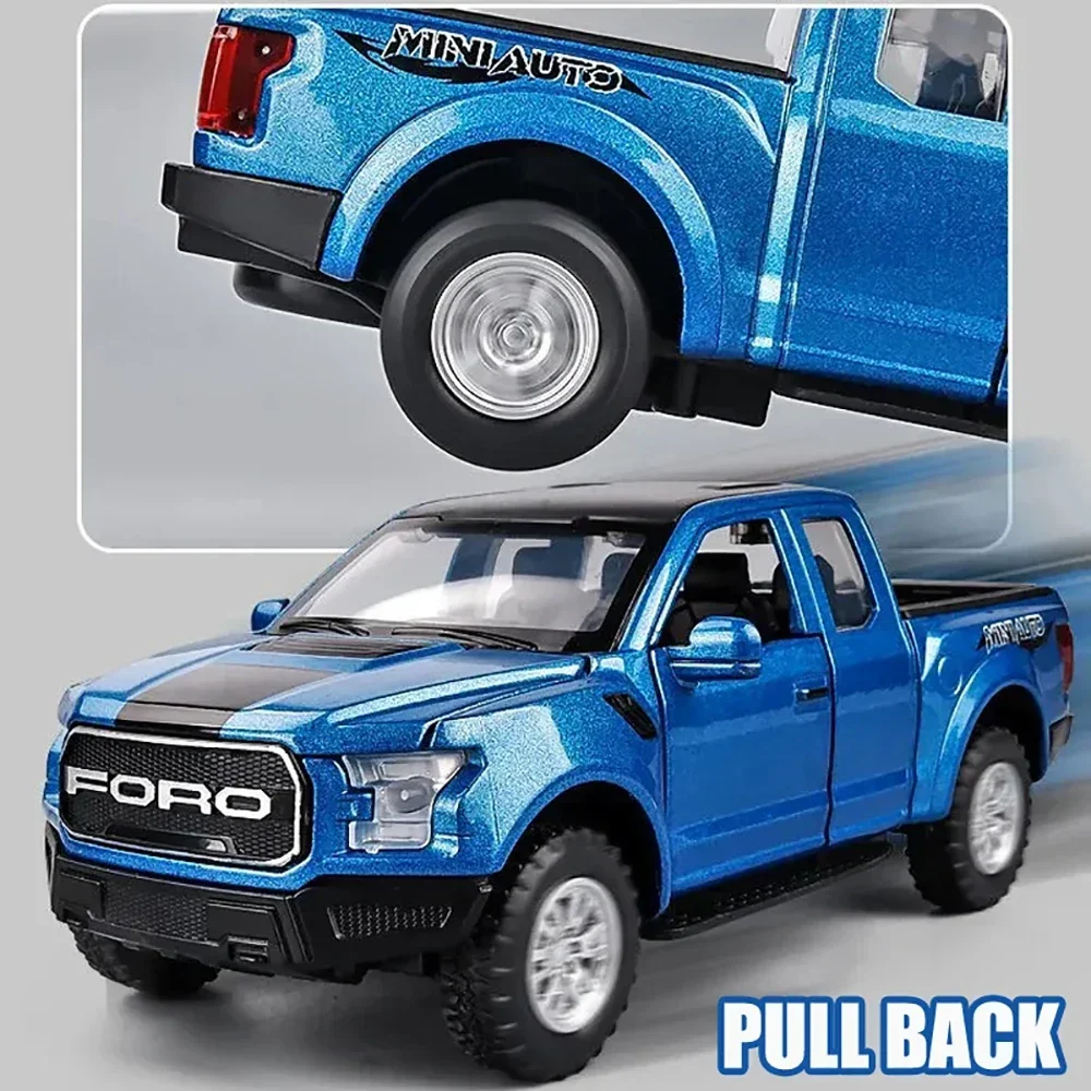 Camioneta todoterreno Ford Raptor F150, modelo de aleación de Metal fundido a presión, luz de sonido, colección de juguetes para niños, regalos, 1:32