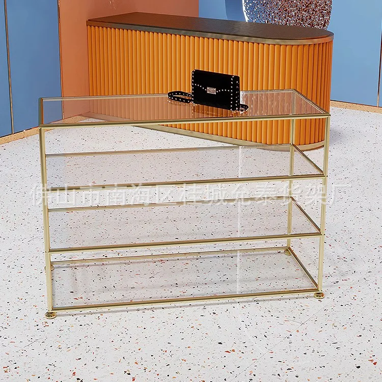 Women's clothing store stainless steel titanium glass Nakajima display stand jewelry display cabinet clothing store bags shoes