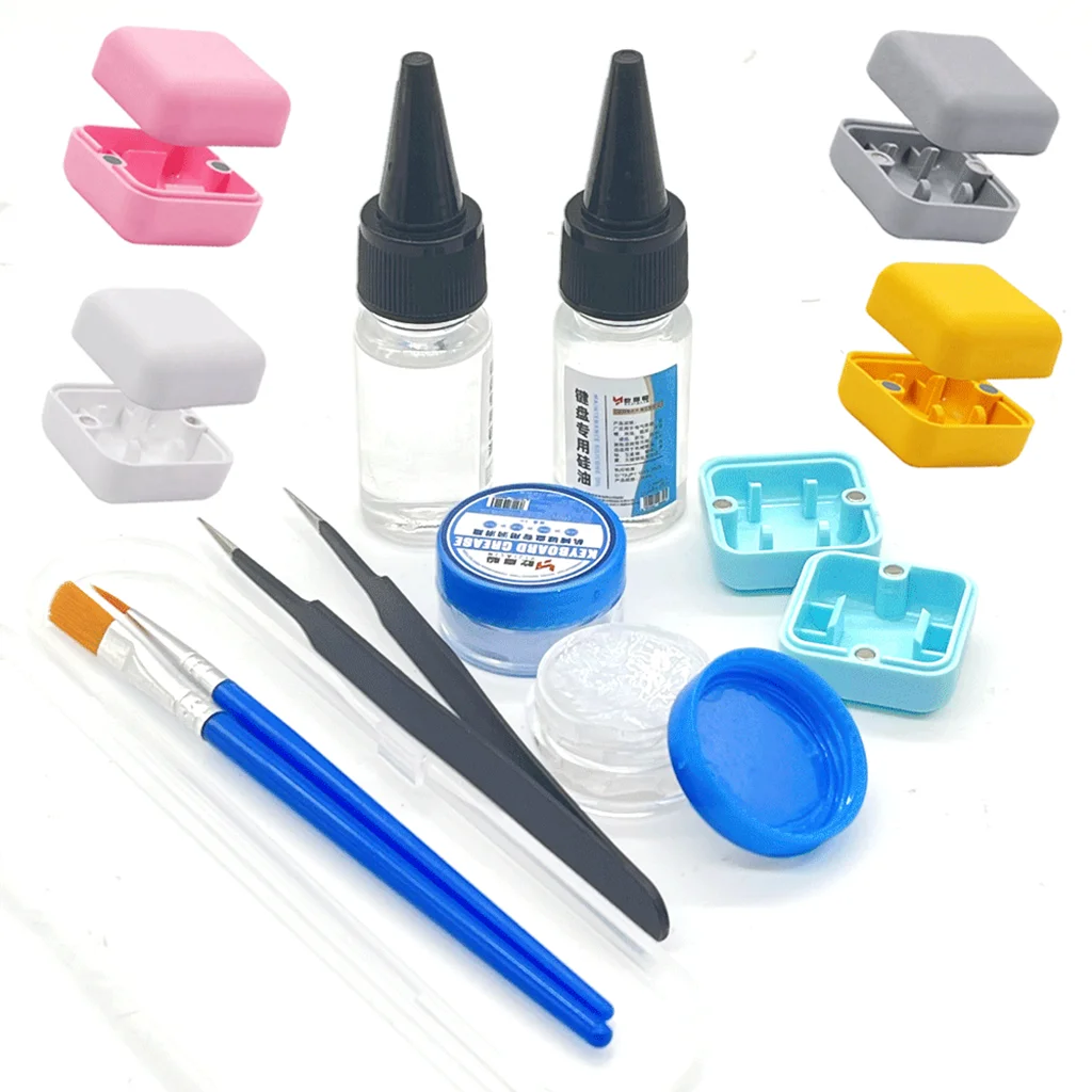 Graxa Lubrificante para Teclados Mecânicos 5g Óleo 10ml Redução de Ruído com Pinça Caneta de Lubrificação Kit Abridor de Switches