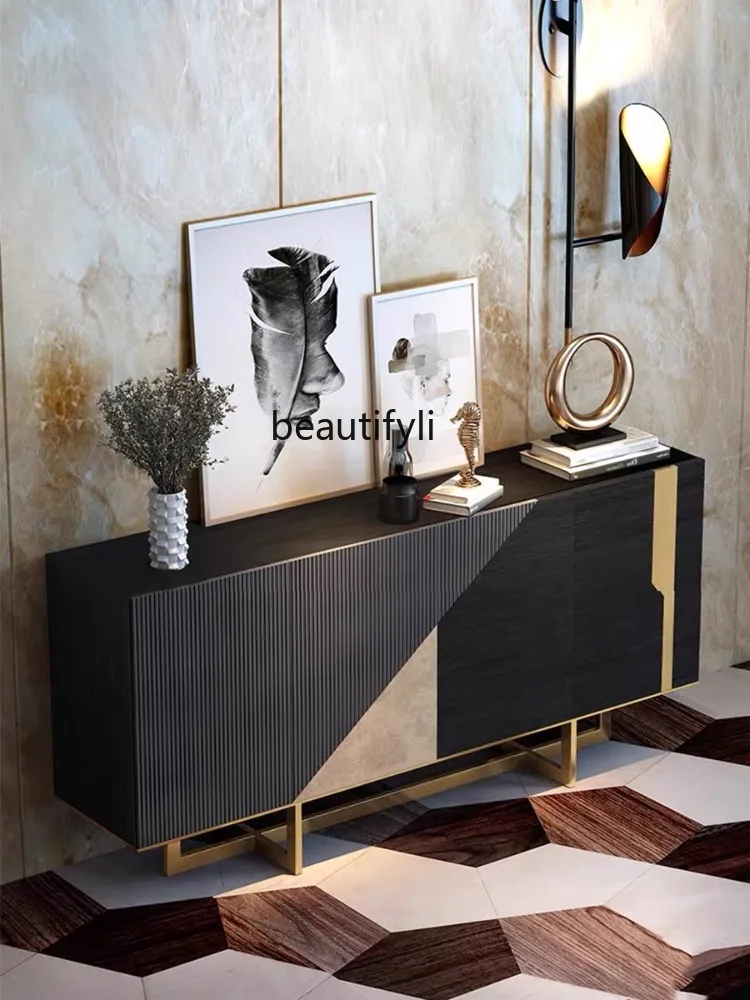 Italian-Style Light Luxury Solid Wood Sideboard Modern Minimalist Living Room Storage Integrated Wall-to-Door Entrance Partition