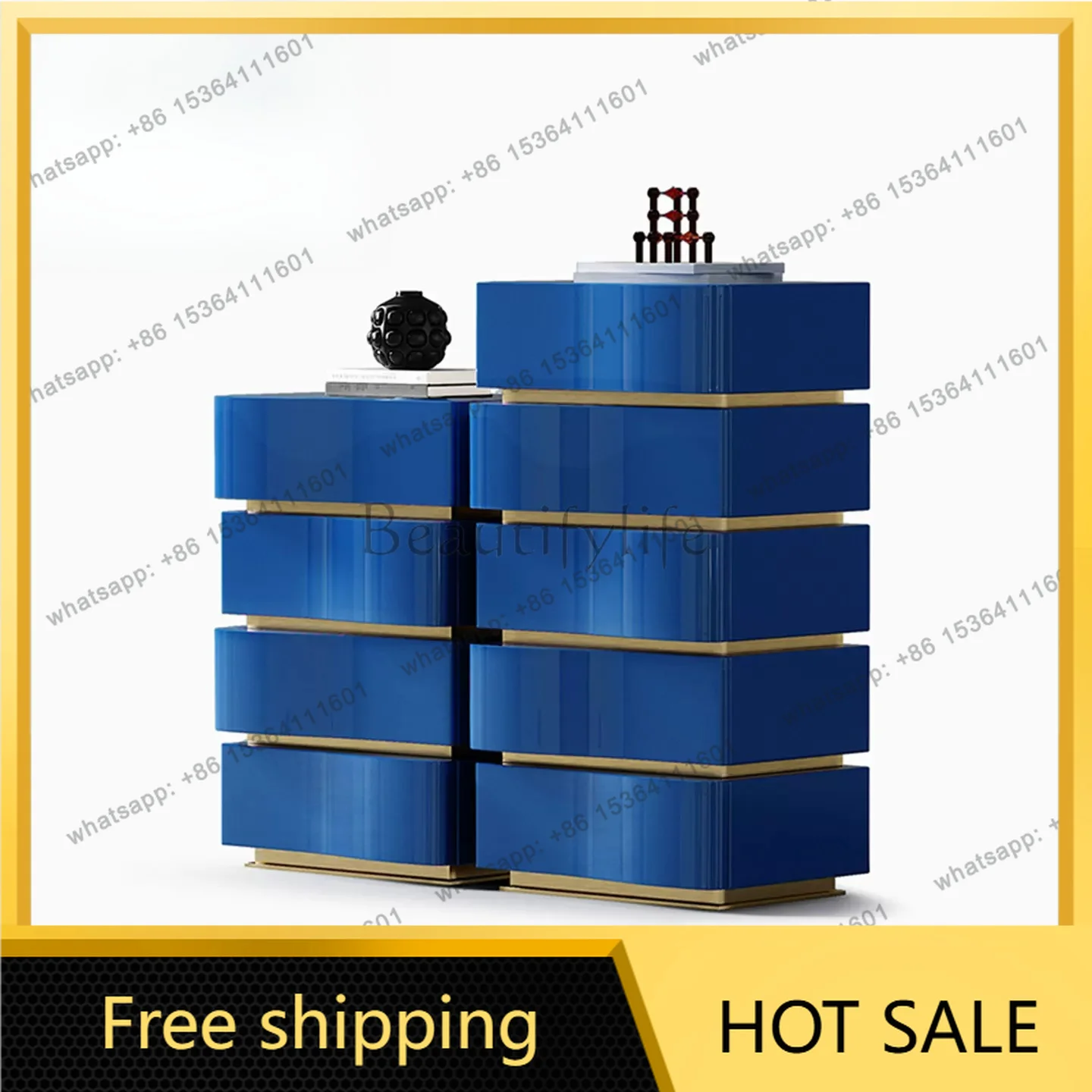 Factory Direct Sales Light Luxury Blue Lacquered High-End Drawer Storage Cabinet with a Sophisticated Feel