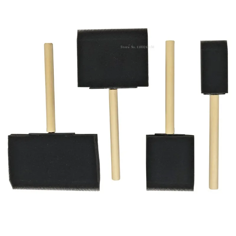 4pcs Wooden Handle Black Art Paint Sponge Brush Set Art Children Painting Graffiti Watercolor Oil Painting Effect Texture Brush