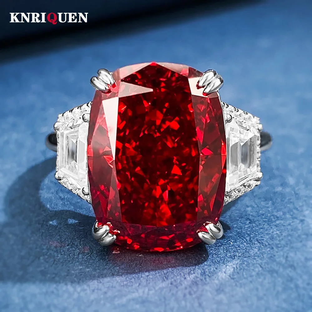 

2023 Luxury 100% 925 Sterling Silver 11*15mm Ruby Rings for Women Gemstone Wedding Cocktail Party Fine Jewelry Anniversary Gift