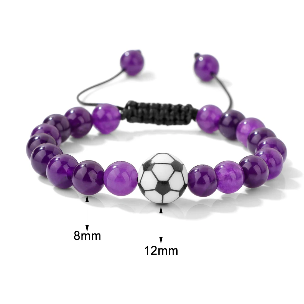Football Charm Bracelet 8MM Lapis Lazuli Chalcedony Citrines Turquoises Stone Bead Bangle Jewelry Gift For Women Men