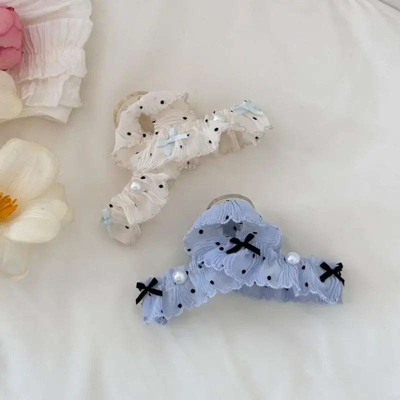 

Роскошный французский когти для волос Barrette с кружевным дизайном и точкой и безопасным захватом, подходящим для различных