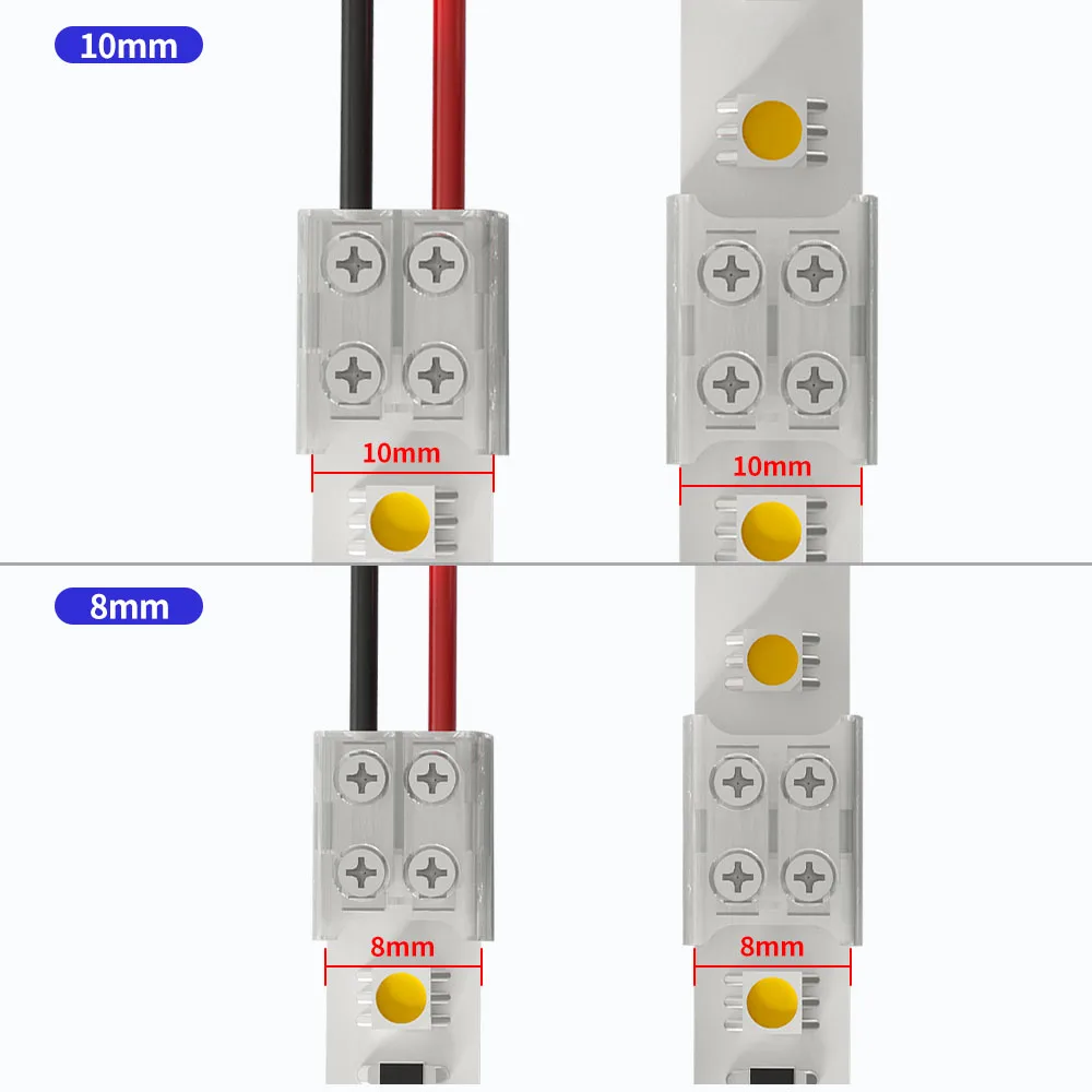 LED Strip conector com parafuso fixo, Terminal flexível, LED Strip Light, SMD COB Strip, IP20, 8mm, 10mm