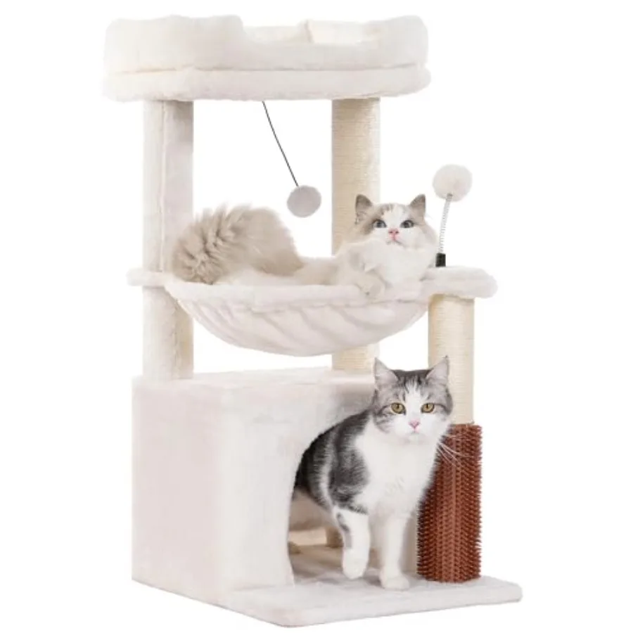 

Cat Tree 32 Inches Small Cat Tree for Large Cats Adult Cat Tower with Scratching Post15.7"Large Hammock and Self Groomer and Re