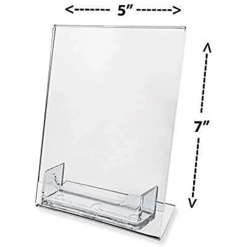 24 5x7 Sign Holder Slant Back Display with Business Card Holder Clear Acrylic