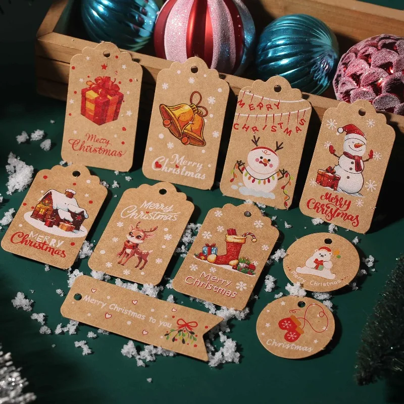 150pcs Painted Christmas Kraft Paper Tag Hanging Card Tree Label Ornament for Xmas Tree Party Decoration
