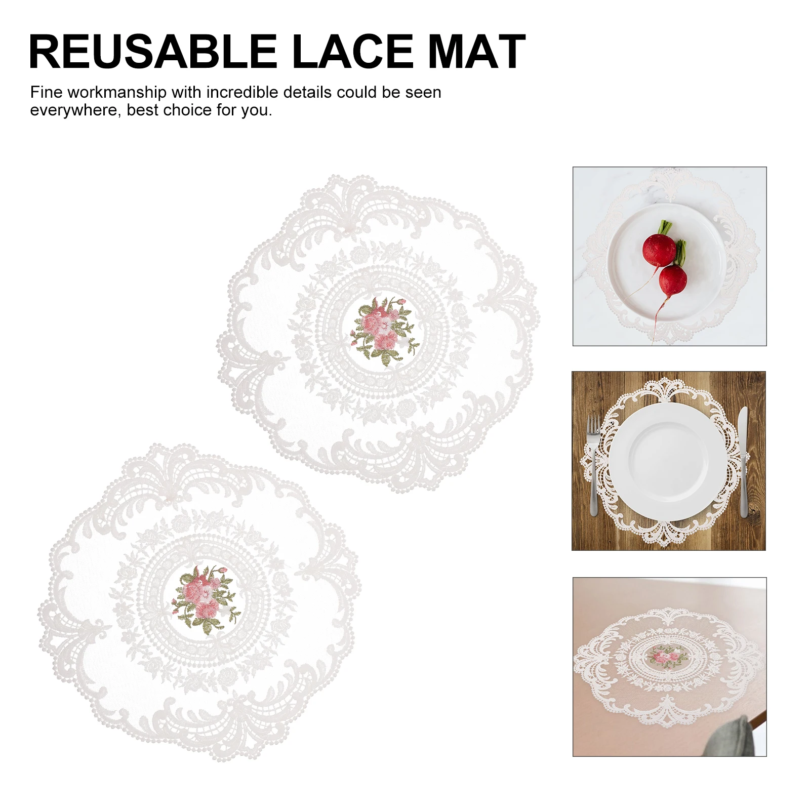2pcs Lace Place Mats Soft Table Mat Home Decor Coasters Cup Mats Holiday Photo Props Embroidery Accessory For Mother'S