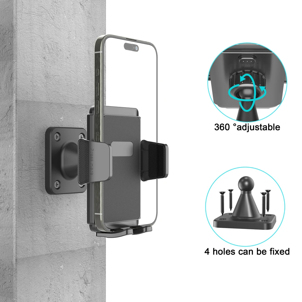

360 Adjustable Tablet Holder Wall Mounted Mobile Phone Stand Hands-Free Stabilization Bracket for 4.7-7.2'' Phones
