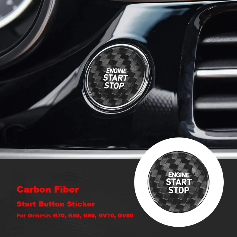 ل Genesis G70 G80 G90 GV70 GV80 ريال الصلب ألياف الكربون ملصق سيارة بدء المحرك وقف غطاء أزرار الكسوة الداخلية