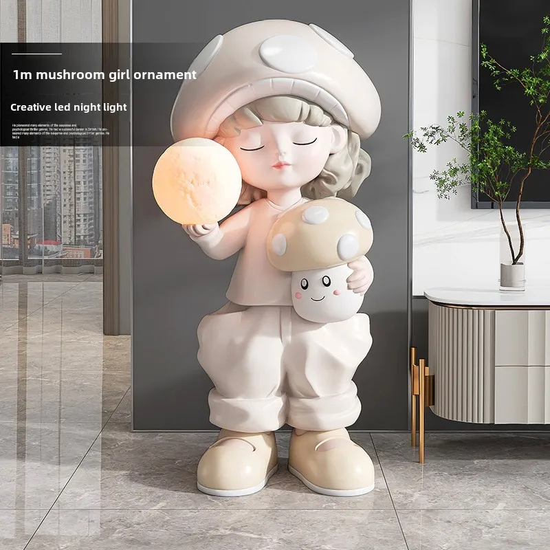 Home Decor Sculptures & Figurines Decoration Accessories Mushroom Girl Night Light Ornaments Living Room Resin Character Statues