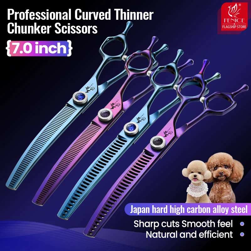 Fenice Imperatorial Series 7.0 inch Professional Dog Grooming Scissors Curved Thinner&Chunker Pet Scissors Grooming for Dogs