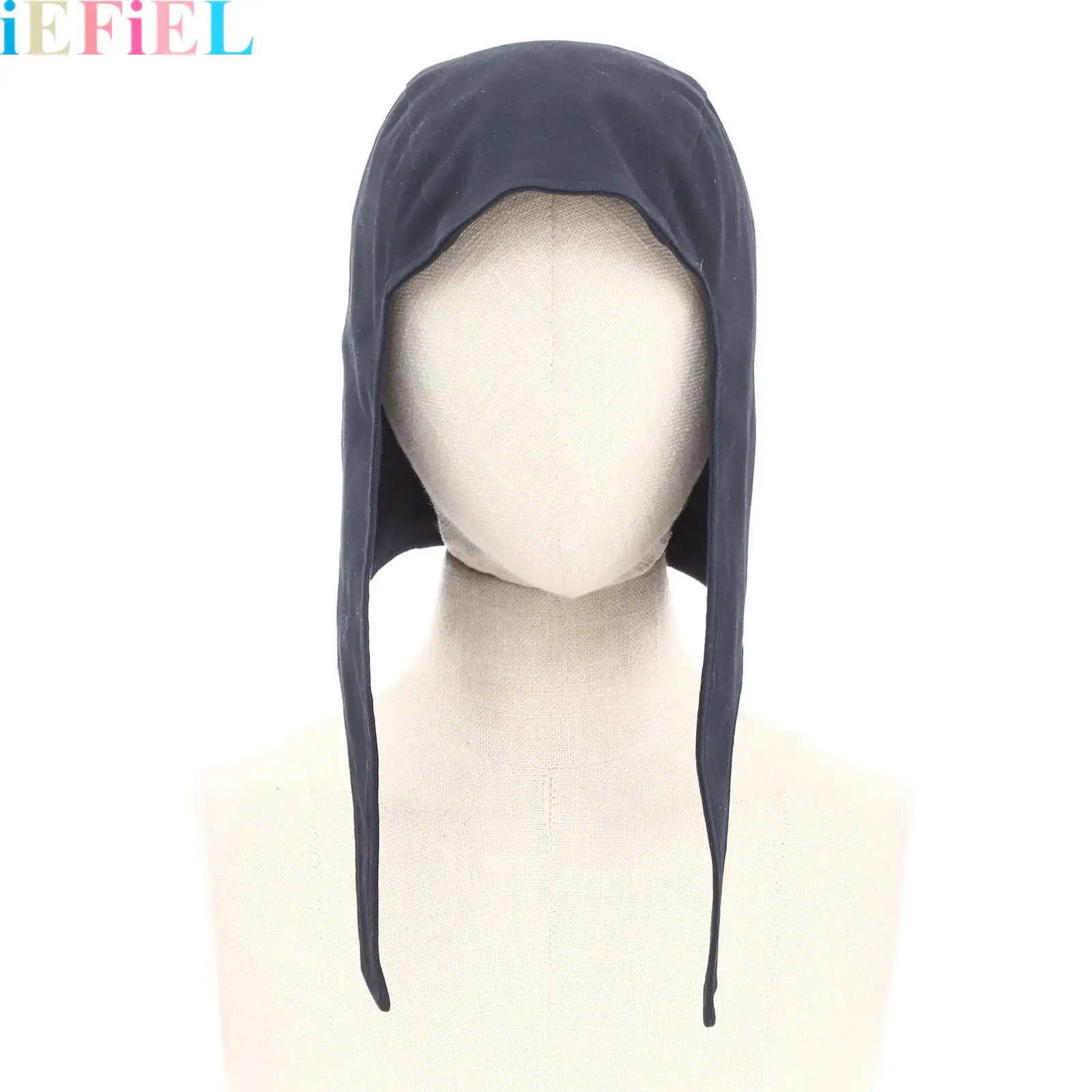 

Adults Victorian Vintage Bonnet Hat Medieval Coif Cap Solid Color Larp Hood with Long Ear Flap Halloween Cosplay Accessories