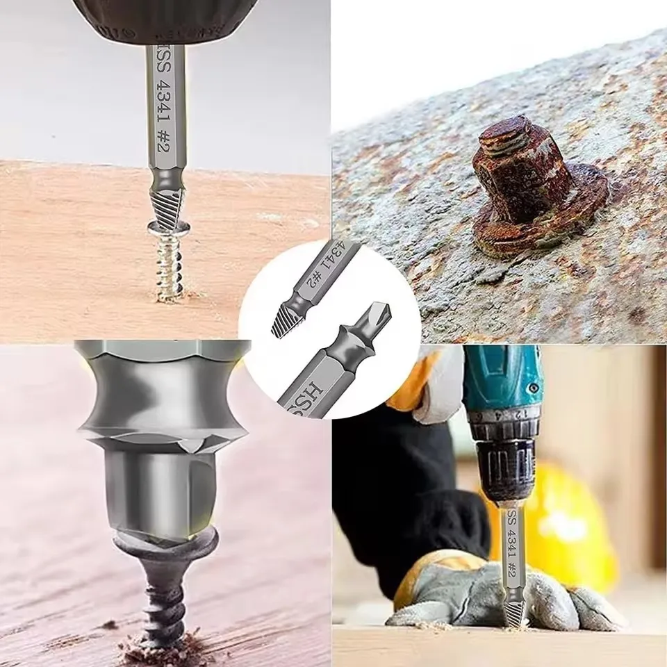 HSS Extractor Double Head Screw Slide Tooth Removal Screwdriver Bit Set Broken Wire Tool Kit Power Tool Accessory