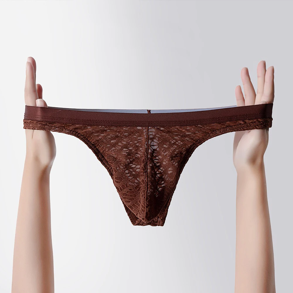 

Men's Underwear Solid-Color Jacquard Mesh Briefs Breathable Sexy Bikini Briefs