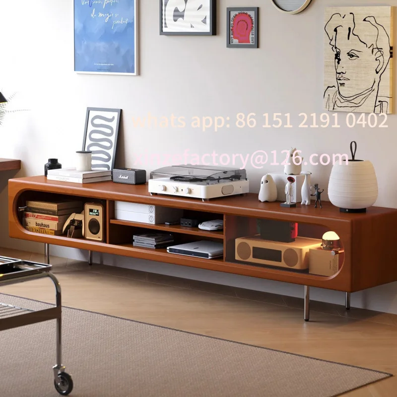 

Customizable TV cabinet Solid wood medium antique glass sliding door Storage retro floor retro TV cabinet