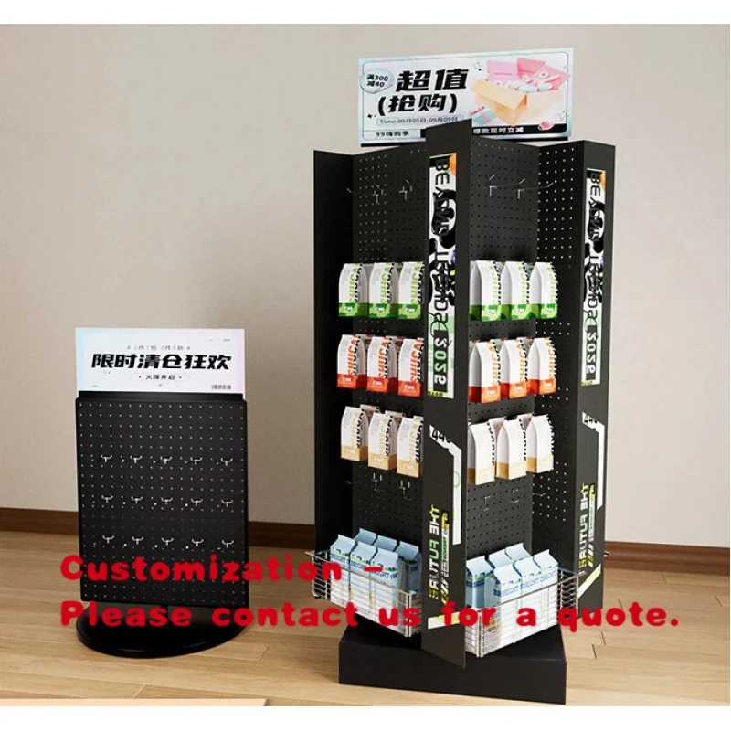 

custom.Customized Snack and Beverage Metal Display Rack with Hooks Desktop Rotating Iron Shelves Supermarket Promotional Display