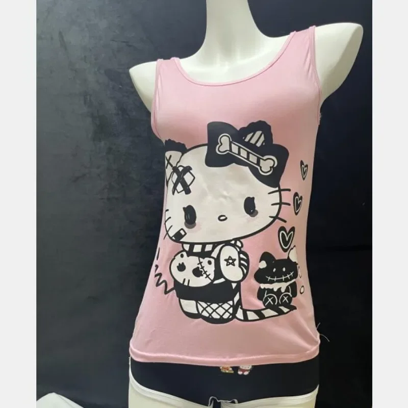 Sanrio Original Hello Kitty Y2k Tops Tank Top Women Y2k Accessories Women Clothing Cute White Crop Tee Korean Fashion Clothing